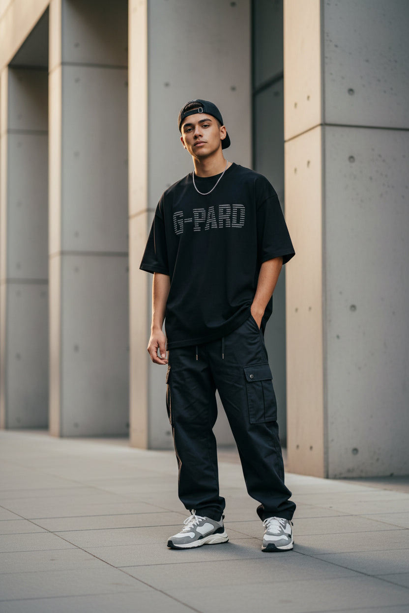 Camiseta Oversize Linear -Negro